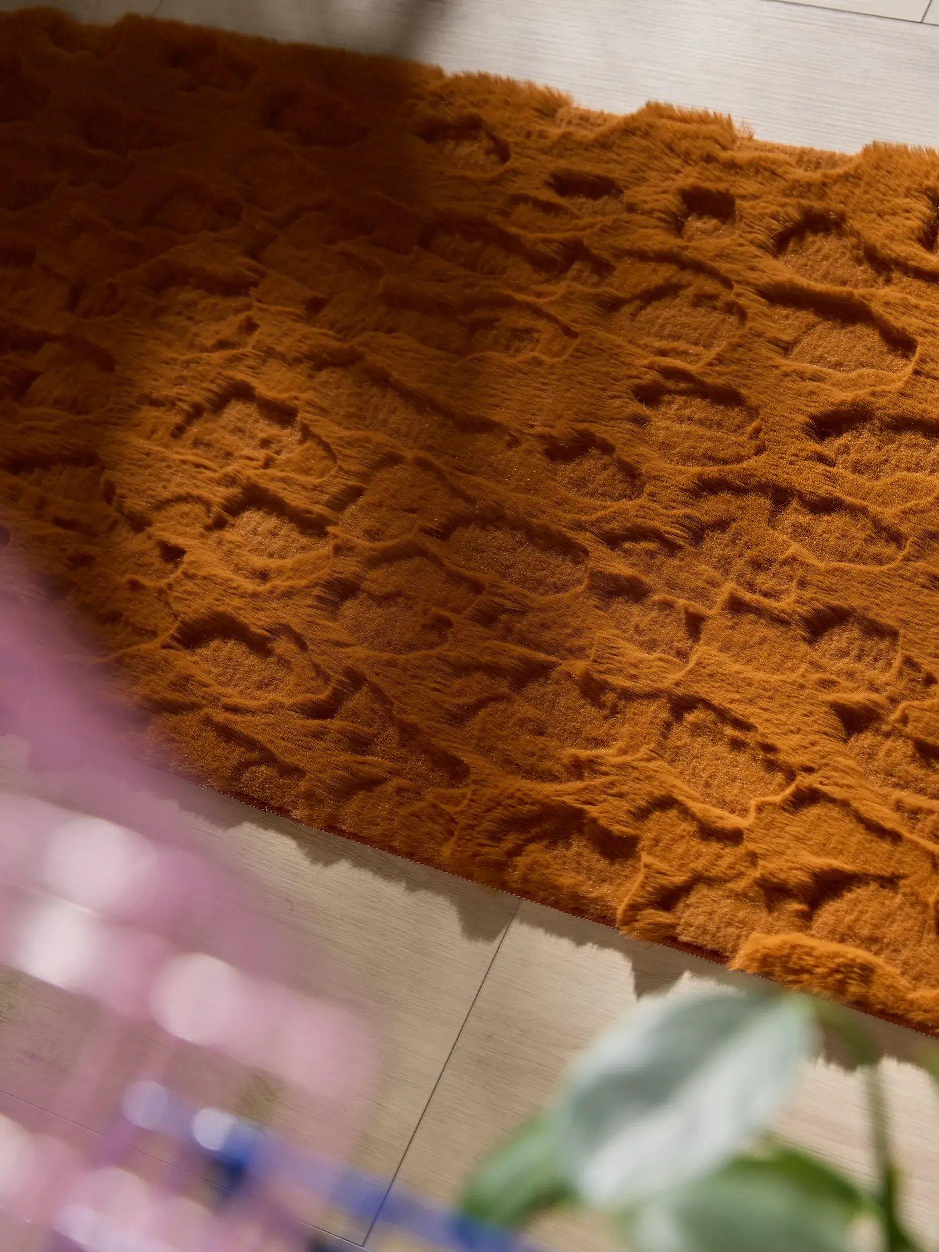 Rug made of 100% Polyester in Orange with a 100% Polyester high pile by benuta Pop