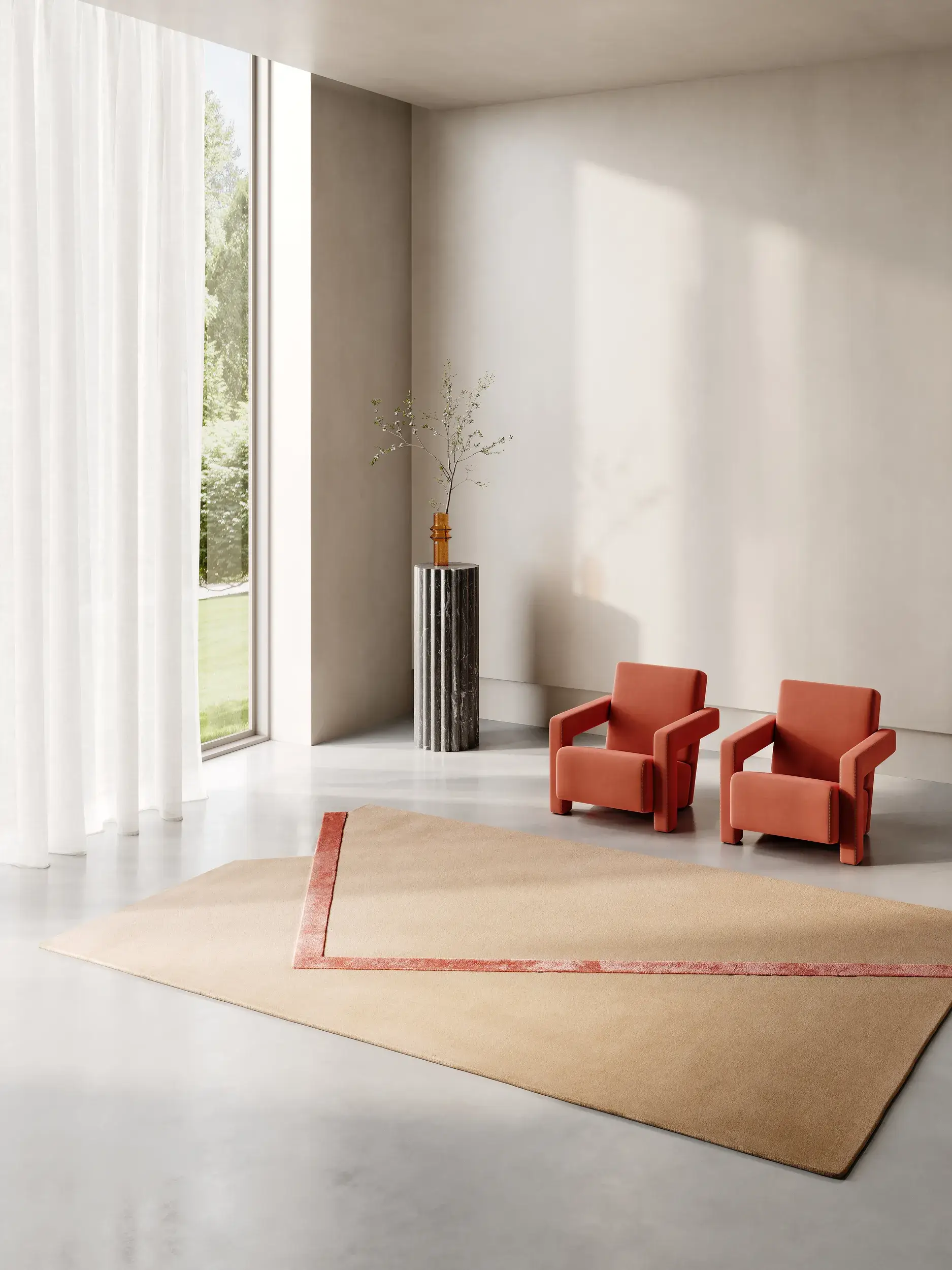 Rug made of 80% Wool, 20% Lyocell (Tencel™) in Beige with a 80% Wool, 20% Lyocell (Tencel™) high pile by benuta Finest