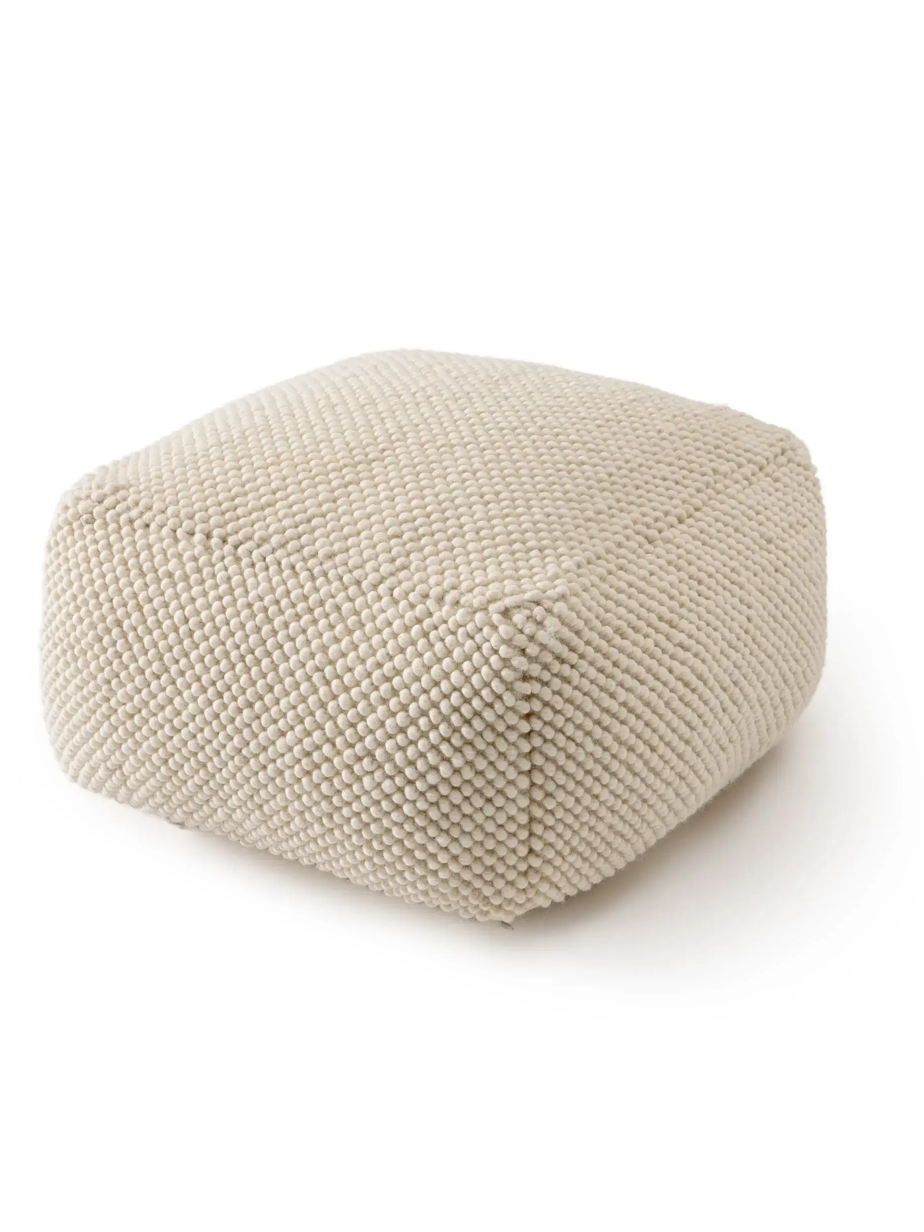 Puf de lana hecho a mano Beads Crema con diseño de Sólido en 70% Lana (de Nueva Zelanda), 30% Poliéster de benuta pure