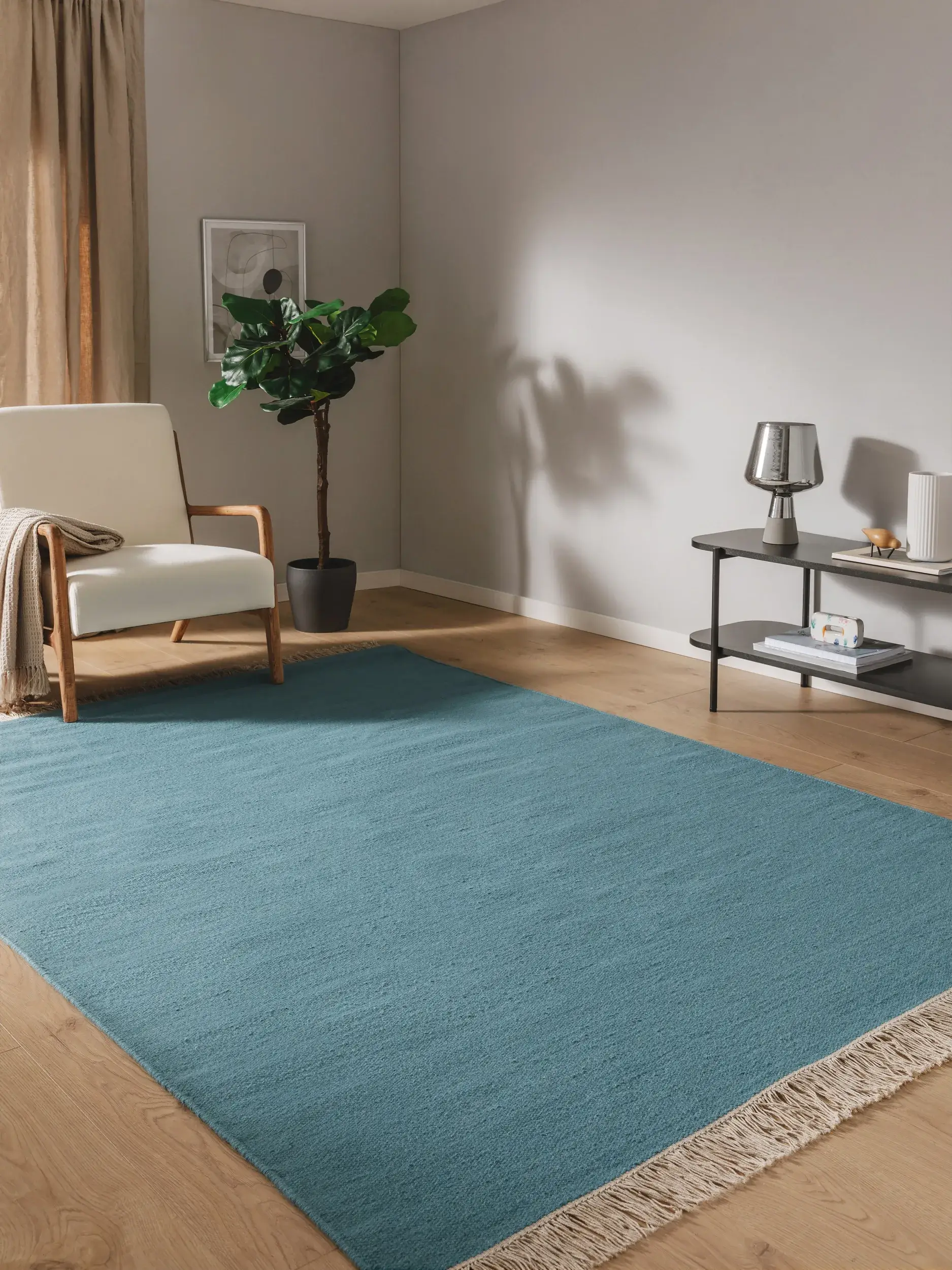 Teppich aus 80% Wolle, 20% Baumwolle in Blau mit 80% Wolle, 20% Baumwolle hohem Flor von benuta Pop