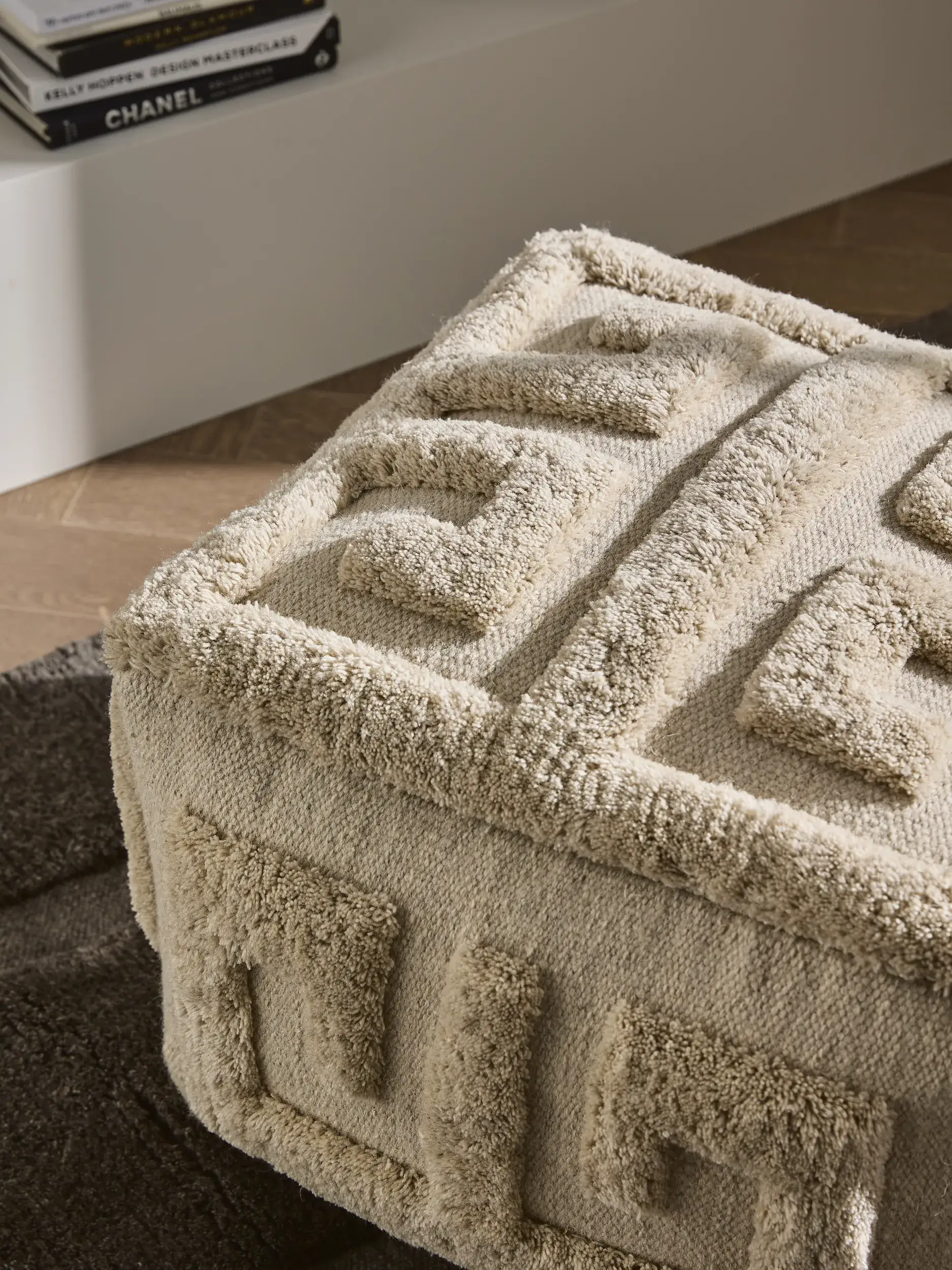 Handmade Wool Pouf Minos Cream in Textured design made of 100% Wool from (New Zealand) by benuta Finest