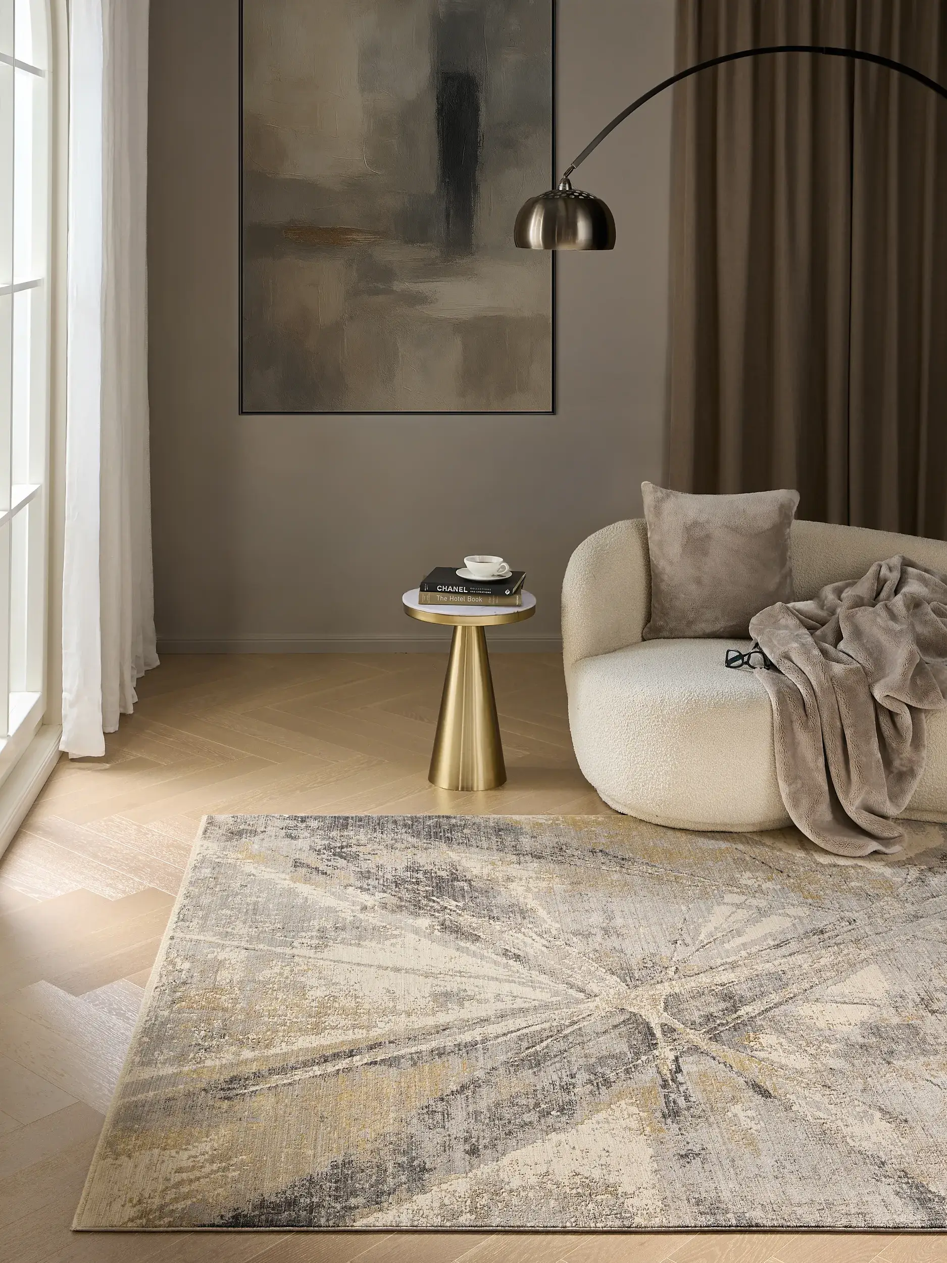 Tapis Nero en 85% Polyester, 15% Viscose en Beige de benuta Finest