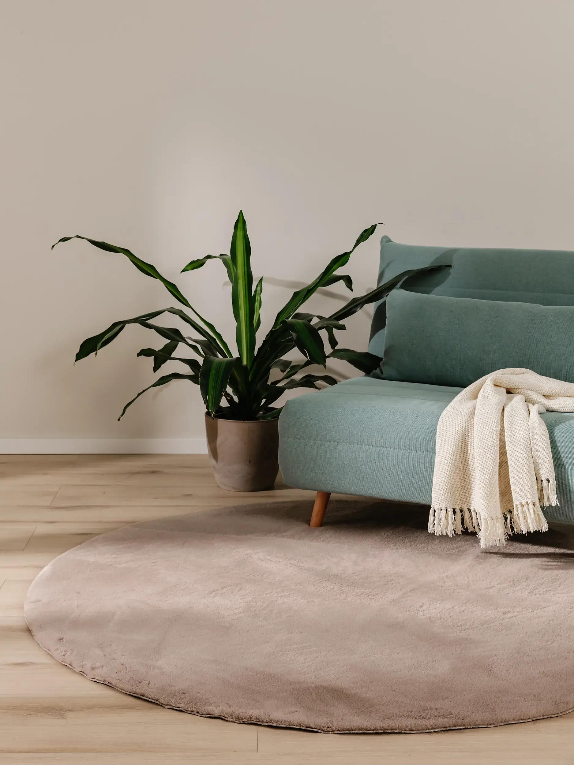 Rug made of 100% Polyester in Taupe with a 100% Polyester high pile by benuta Basic