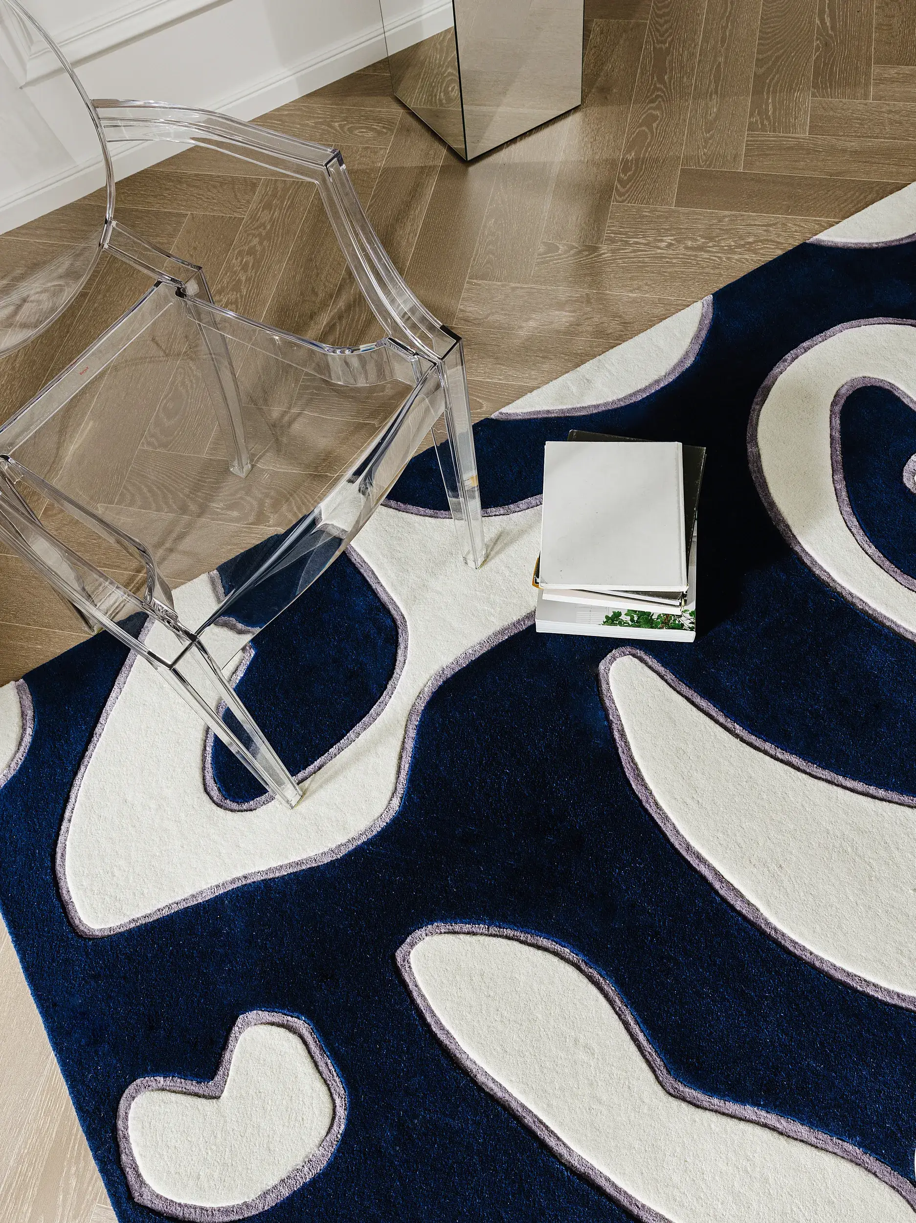 Koberec z 90% Wolle, 10% Lyocell (Tencel™) v Blau s vlasem výšky 90% Wolle, 10% Lyocell (Tencel™) od benuta Finest
