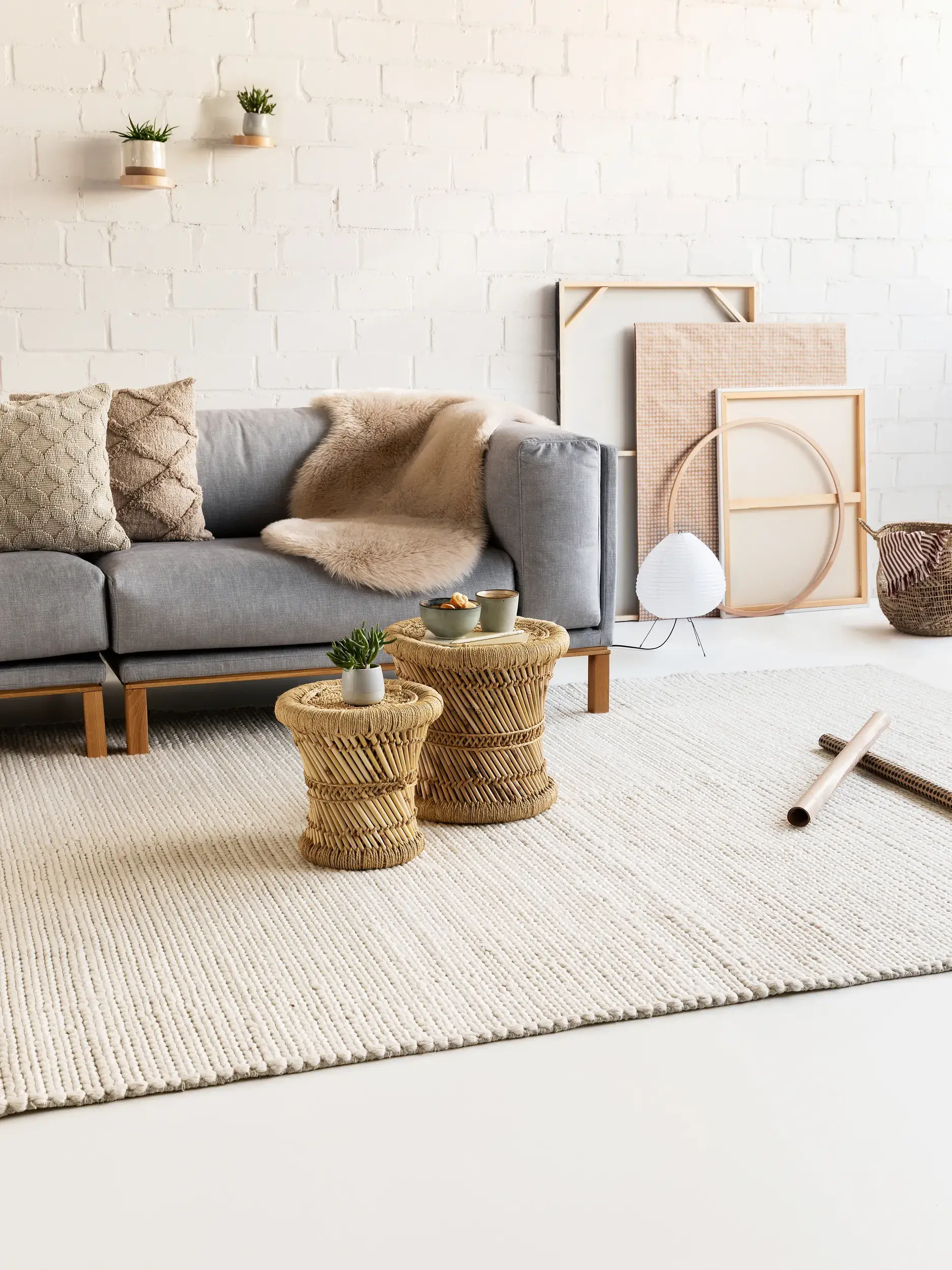 Teppich aus 60% Wolle, 40% Polyester in Beige mit 60% Wolle, 40% Polyester hohem Flor von benuta Pure