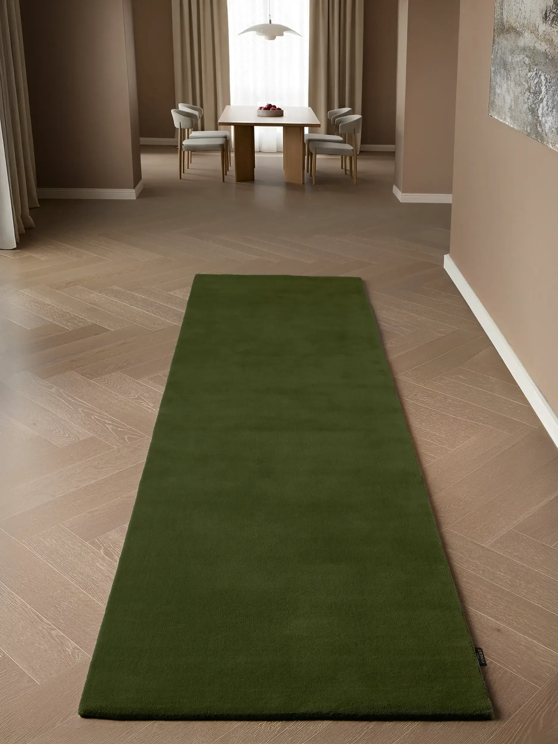 Teppich Mono aus 100% Wolle (aus Neuseeland) in Grün von benuta Finest