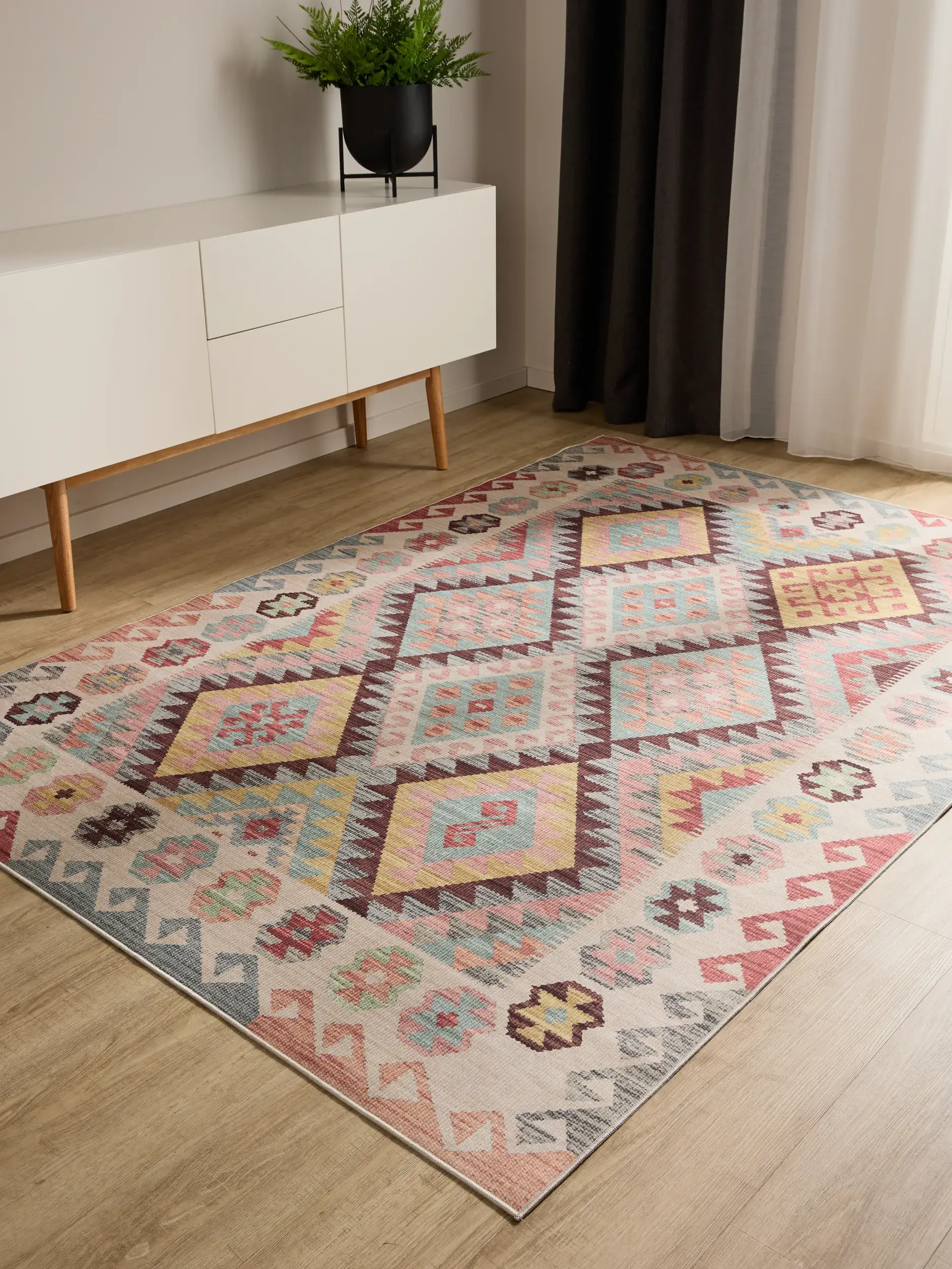 Rug made of 100% Polyester in Multicolour with a 100% Polyester high pile by benuta Basic