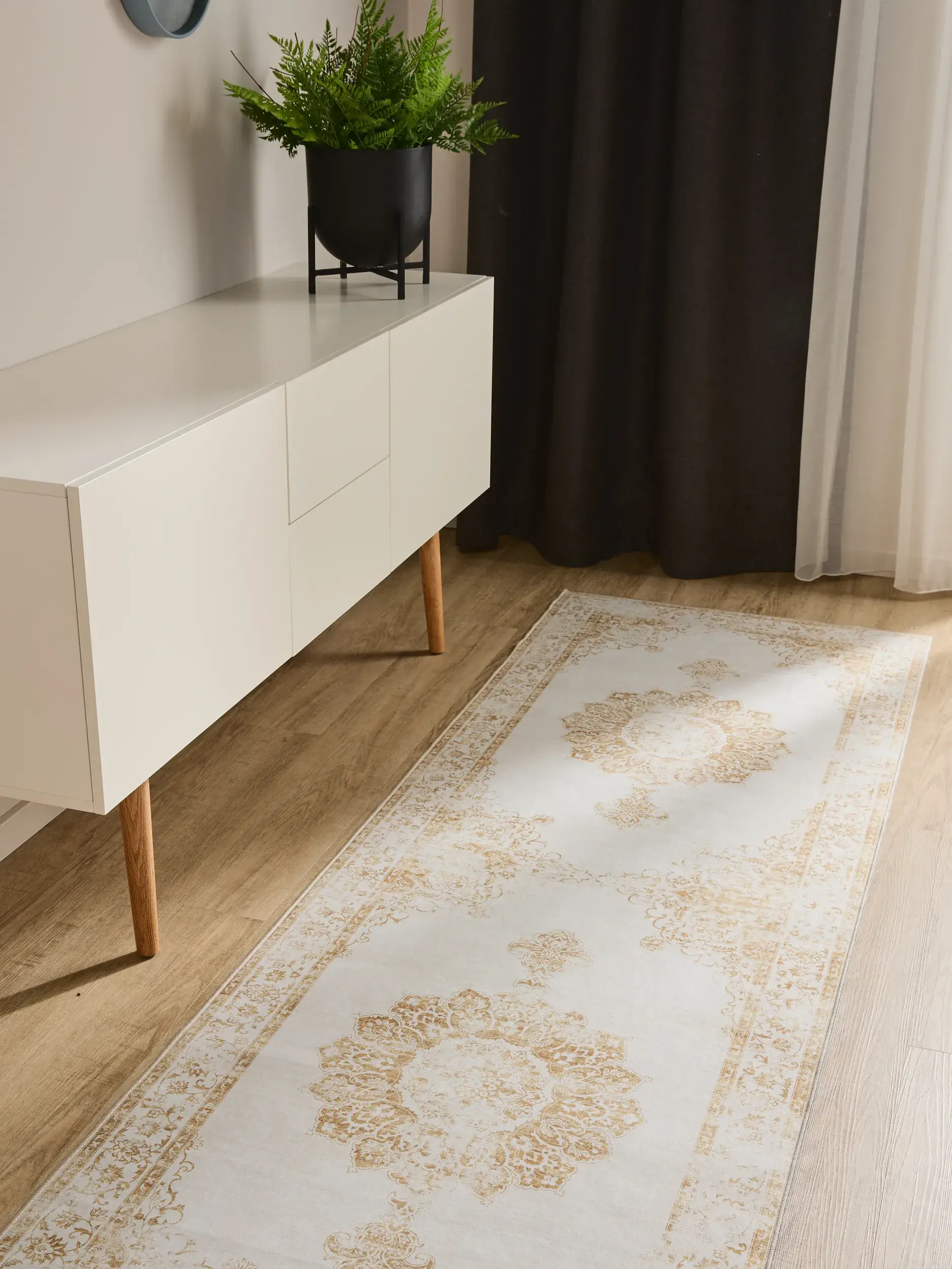 Rug made of 100% Polyester in Beige with a 100% Polyester high pile by benuta Basic