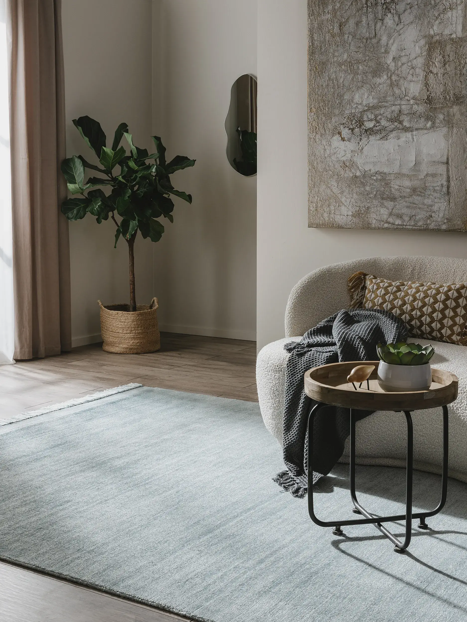 Teppich aus 80% Polyester, 20% Baumwolle in Türkis mit 80% Polyester, 20% Baumwolle hohem Flor von benuta Pure