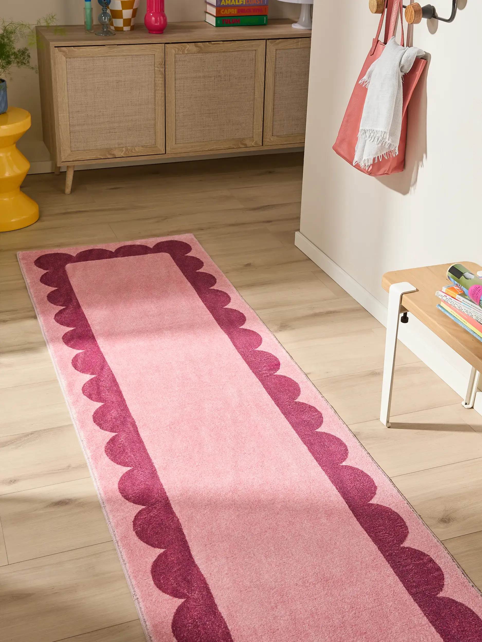 Rug made of 100% Polyester in Pink with a 100% Polyester high pile by benuta Pop