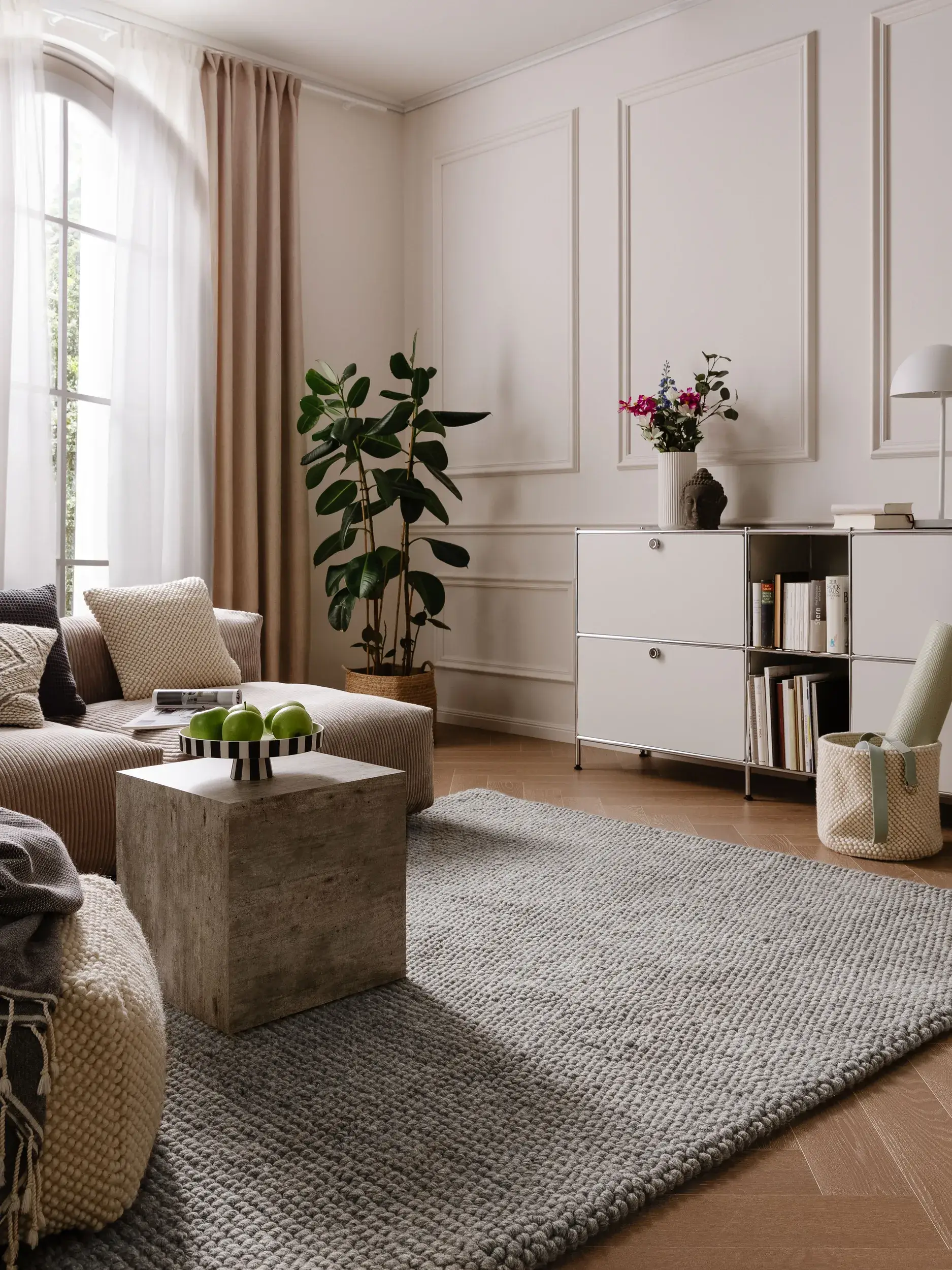 Teppich aus 70% Wolle, 30% Polyester in Grau mit 70% Wolle, 30% Polyester hohem Flor von benuta Pure