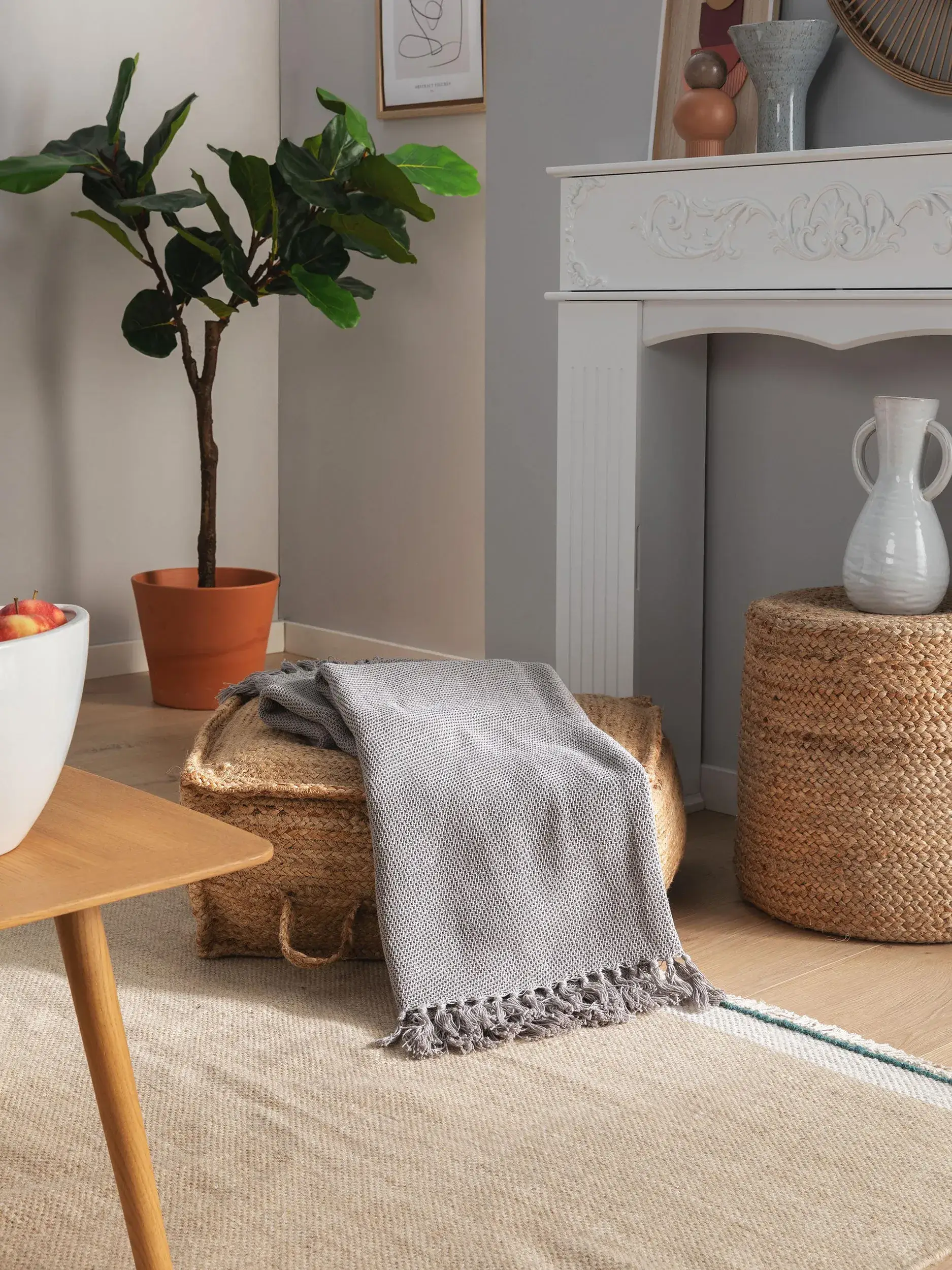 Baumwolldecke Ezra Grau im Design Einfarbig aus 100% Cotton von benuta Nest