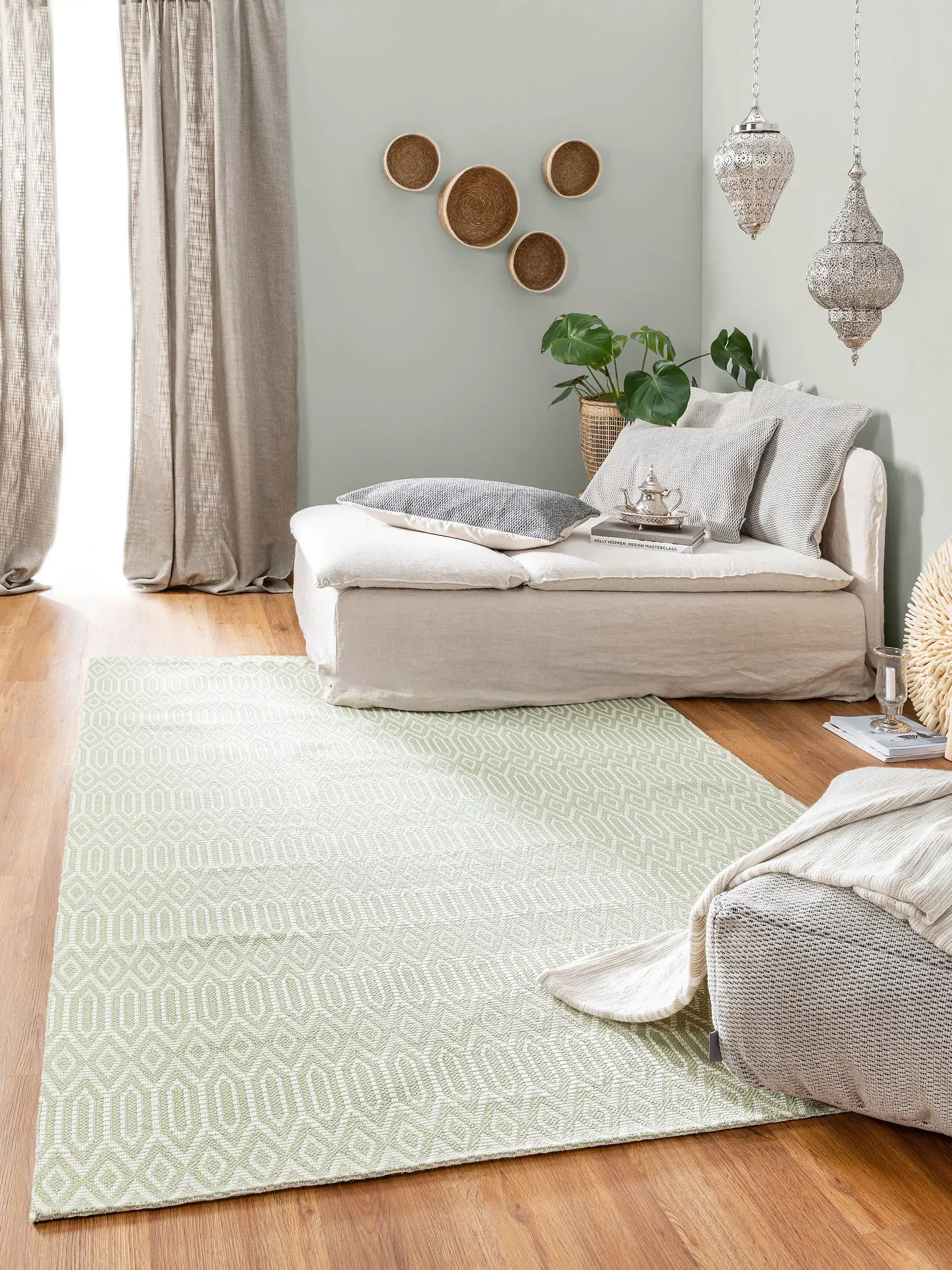 Rug made of 100% Cotton in Green with a 100% Cotton high pile by benuta Nest