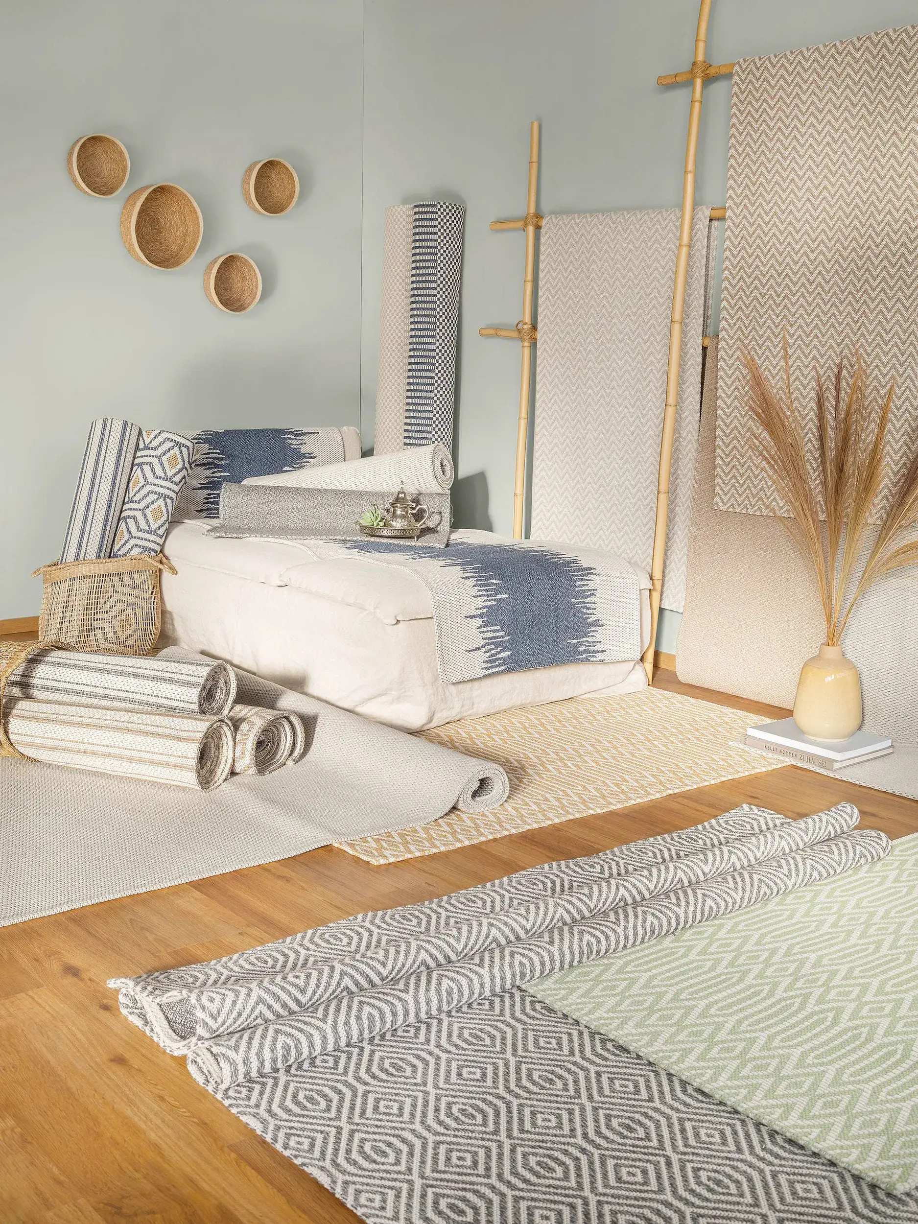 Tappeto di 100% Cotone in Azzurro con pelo alto 100% Cotone da benuta nest